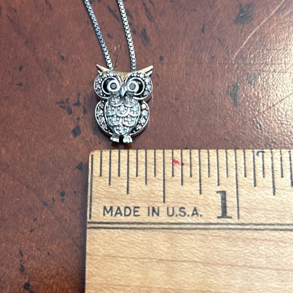 Sterling Silver 14K Gold Diamond Owl Pendant Box Chain Necklace - Picture 10 of 10